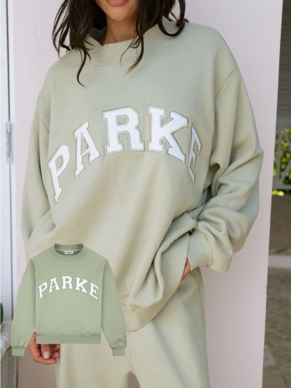 PARKE Women's Sage Green Logo Crewneck Sweatshirt